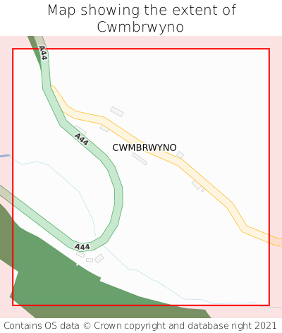 Map showing extent of Cwmbrwyno as bounding box