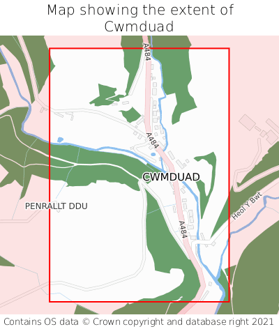 Map showing extent of Cwmduad as bounding box