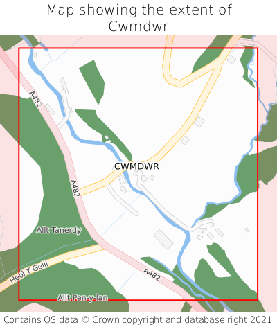 Map showing extent of Cwmdwr as bounding box