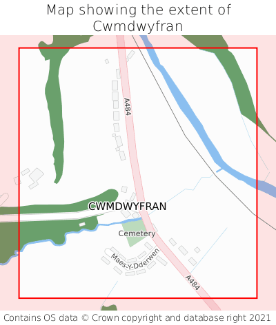 Map showing extent of Cwmdwyfran as bounding box