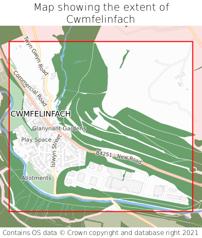 Map showing extent of Cwmfelinfach as bounding box