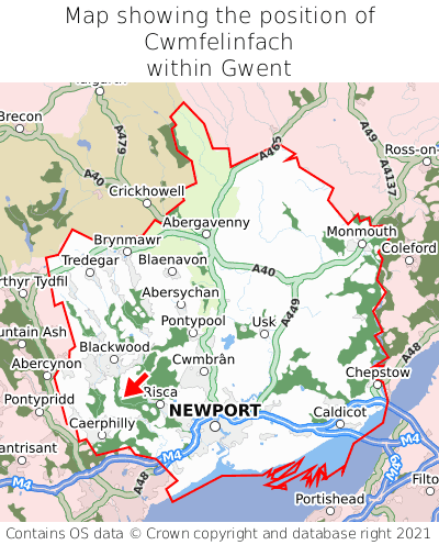 Map showing location of Cwmfelinfach within Gwent