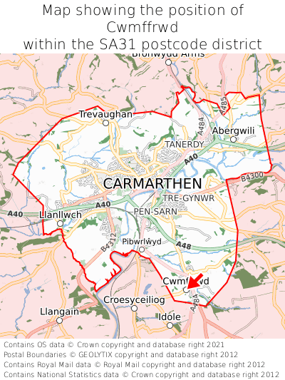 Map showing location of Cwmffrwd within SA31