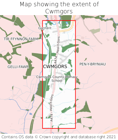 Map showing extent of Cwmgors as bounding box