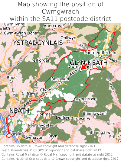 Map showing location of Cwmgwrach within SA11