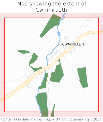 Map showing extent of Cwmhiraeth as bounding box
