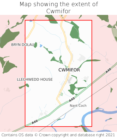 Map showing extent of Cwmifor as bounding box