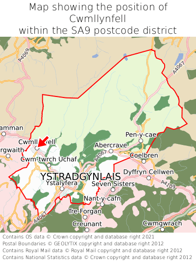 Map showing location of Cwmllynfell within SA9