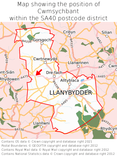 Map showing location of Cwmsychbant within SA40