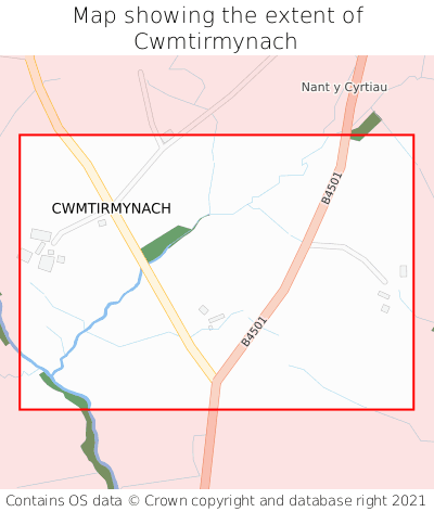 Map showing extent of Cwmtirmynach as bounding box