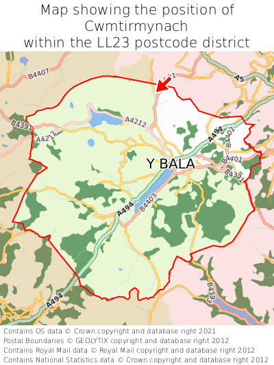 Map showing location of Cwmtirmynach within LL23