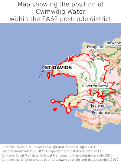 Map showing location of Cwmwdig Water within SA62