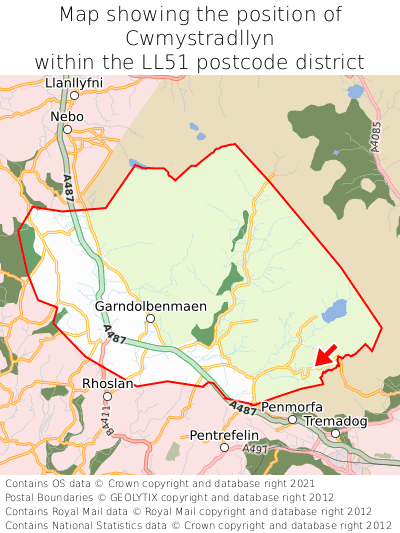 Map showing location of Cwmystradllyn within LL51