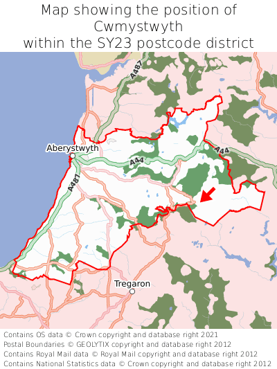 Map showing location of Cwmystwyth within SY23