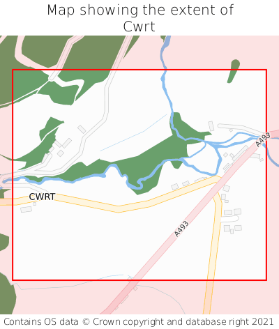 Map showing extent of Cwrt as bounding box