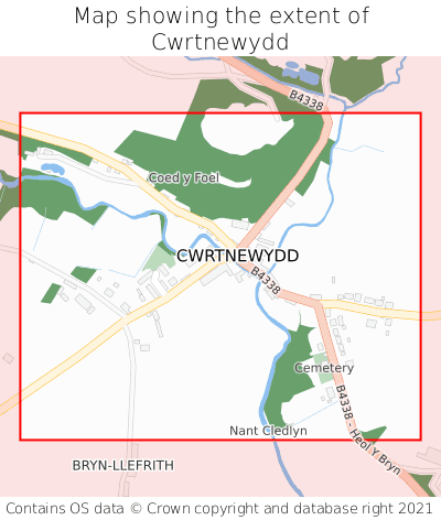 Map showing extent of Cwrtnewydd as bounding box