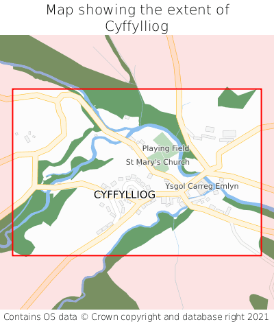 Map showing extent of Cyffylliog as bounding box