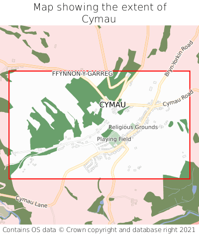 Map showing extent of Cymau as bounding box