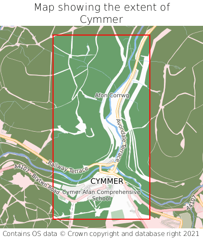 Map showing extent of Cymmer as bounding box