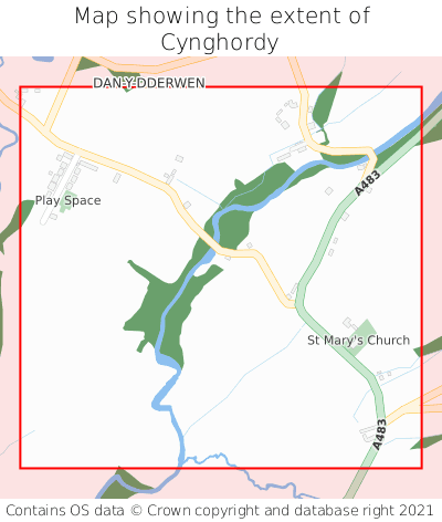 Map showing extent of Cynghordy as bounding box