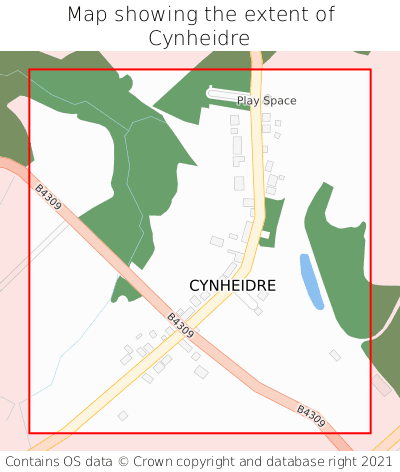 Map showing extent of Cynheidre as bounding box