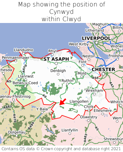 Map showing location of Cynwyd within Clwyd