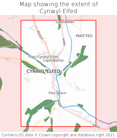 Map showing extent of Cynwyl Elfed as bounding box