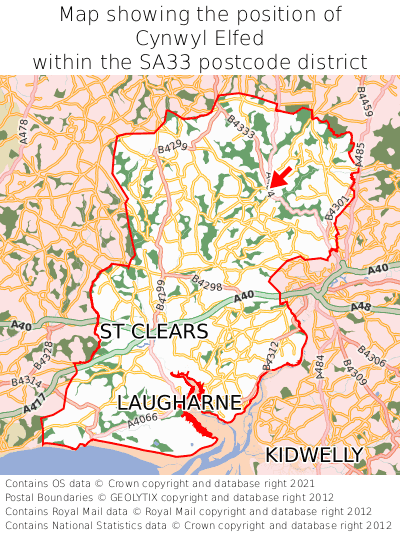 Map showing location of Cynwyl Elfed within SA33