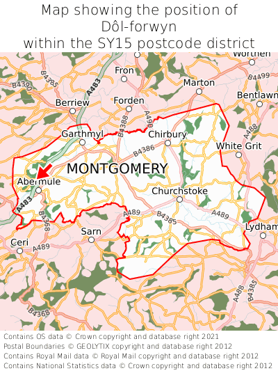 Map showing location of Dôl-forwyn within SY15