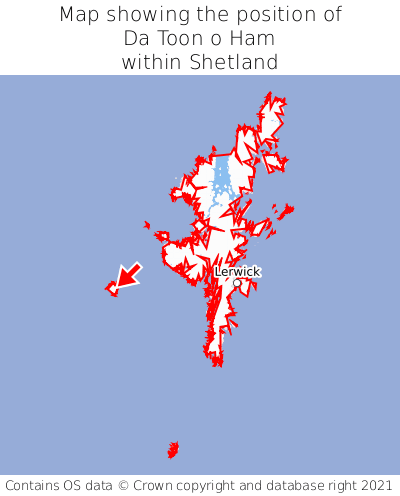 Map showing location of Da Toon o Ham within Shetland