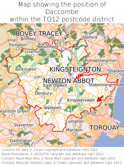 Map showing location of Daccombe within TQ12