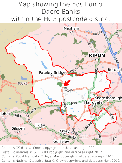 Map showing location of Dacre Banks within HG3