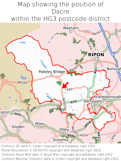 Map showing location of Dacre within HG3