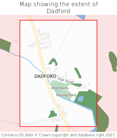 Map showing extent of Dadford as bounding box