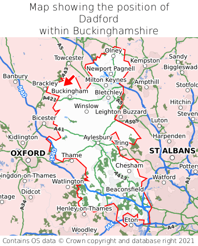 Map showing location of Dadford within Buckinghamshire