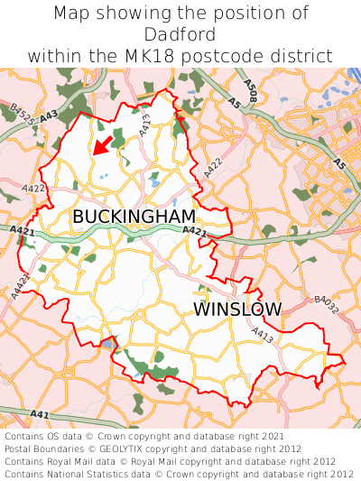 Map showing location of Dadford within MK18