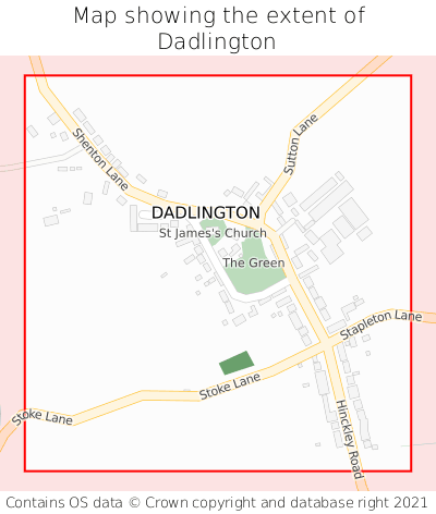 Map showing extent of Dadlington as bounding box