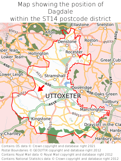 Map showing location of Dagdale within ST14