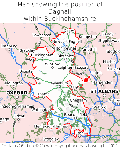 Map showing location of Dagnall within Buckinghamshire