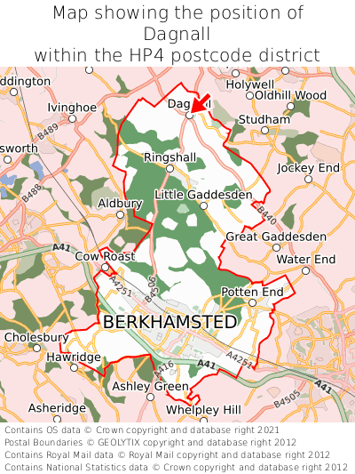 Map showing location of Dagnall within HP4