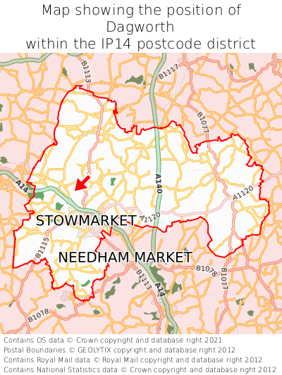 Map showing location of Dagworth within IP14