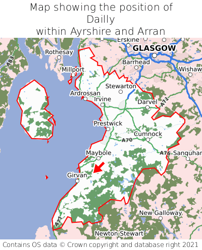 Map showing location of Dailly within Ayrshire and Arran
