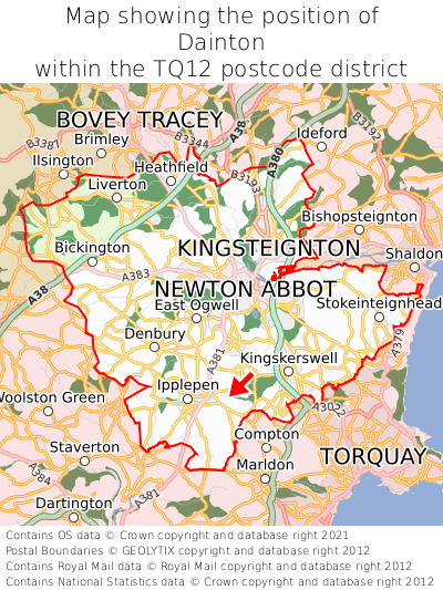Map showing location of Dainton within TQ12
