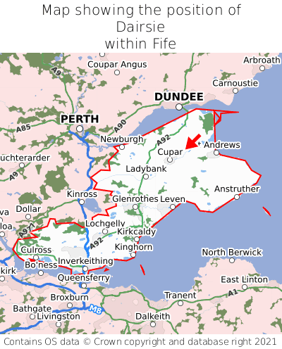Map showing location of Dairsie within Fife