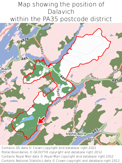 Map showing location of Dalavich within PA35