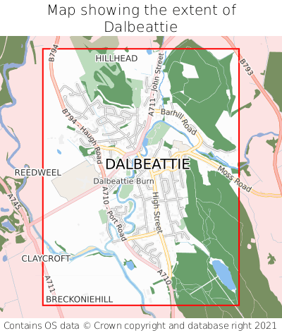 Map showing extent of Dalbeattie as bounding box