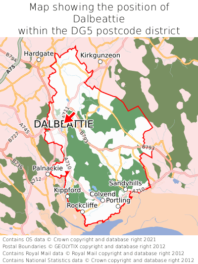 Map showing location of Dalbeattie within DG5