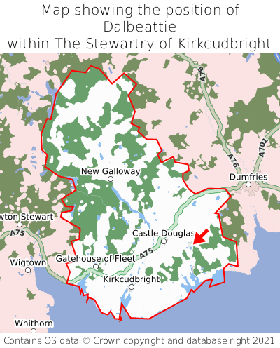 Map showing location of Dalbeattie within The Stewartry of Kirkcudbright