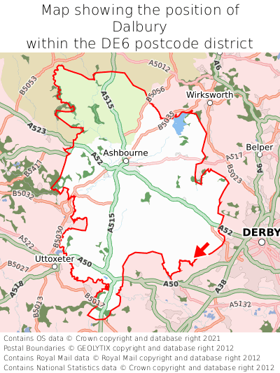 Map showing location of Dalbury within DE6