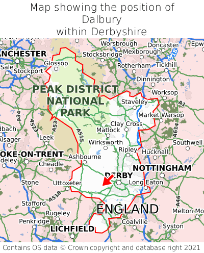 Map showing location of Dalbury within Derbyshire